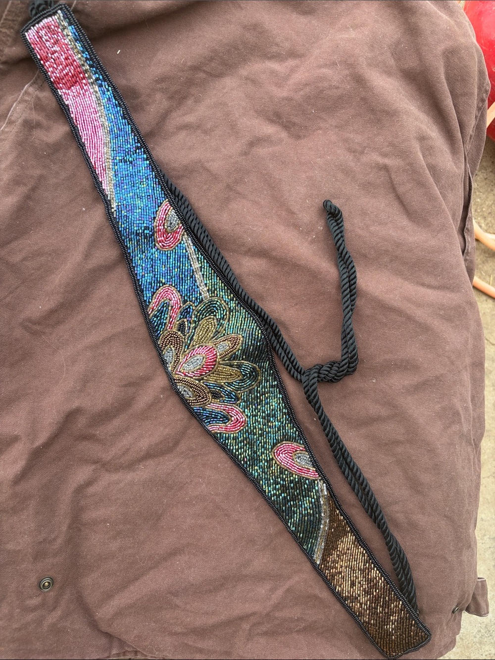 Hand Beaded Floral belt with Rope Tie - from Hong Kong- Multicolor